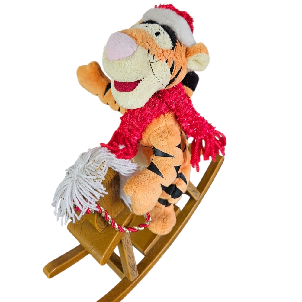 VTG Gemmy Disney Christmas Singing Tigger Rocking Horse Plush Winnie the Pooh‎